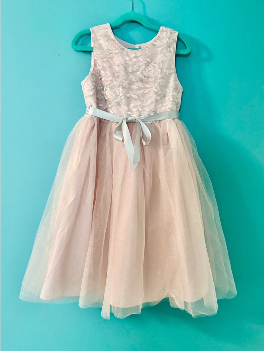 Tevolio Blush Pink Lace Bodice Tulle Pageant Flower Girl Dress Size 8